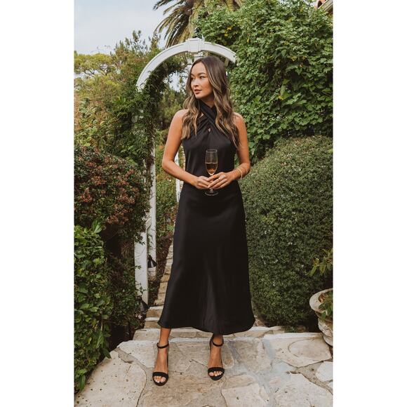 Show Me Your MuMu Dresses & Skirts - Show Me Your Mumu Jasmine Halter MIDI Dress Black Luxe Satin M